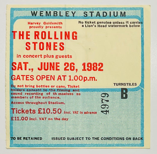 Rolling Stones Original Used Concert Ticket Wembley Stadium London 26th Jun 1982