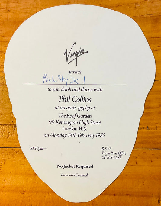 Phil Collins Original After Gig Party Invitation Ticket Roof Garden London 18th Feb 1985