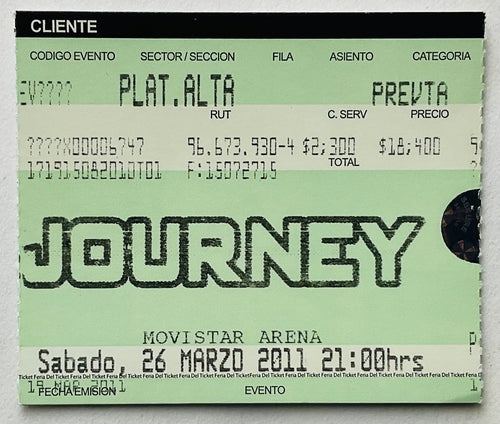 Journey Original Used Concert Ticket Movistar Arena Santiago 26th Mar 2011