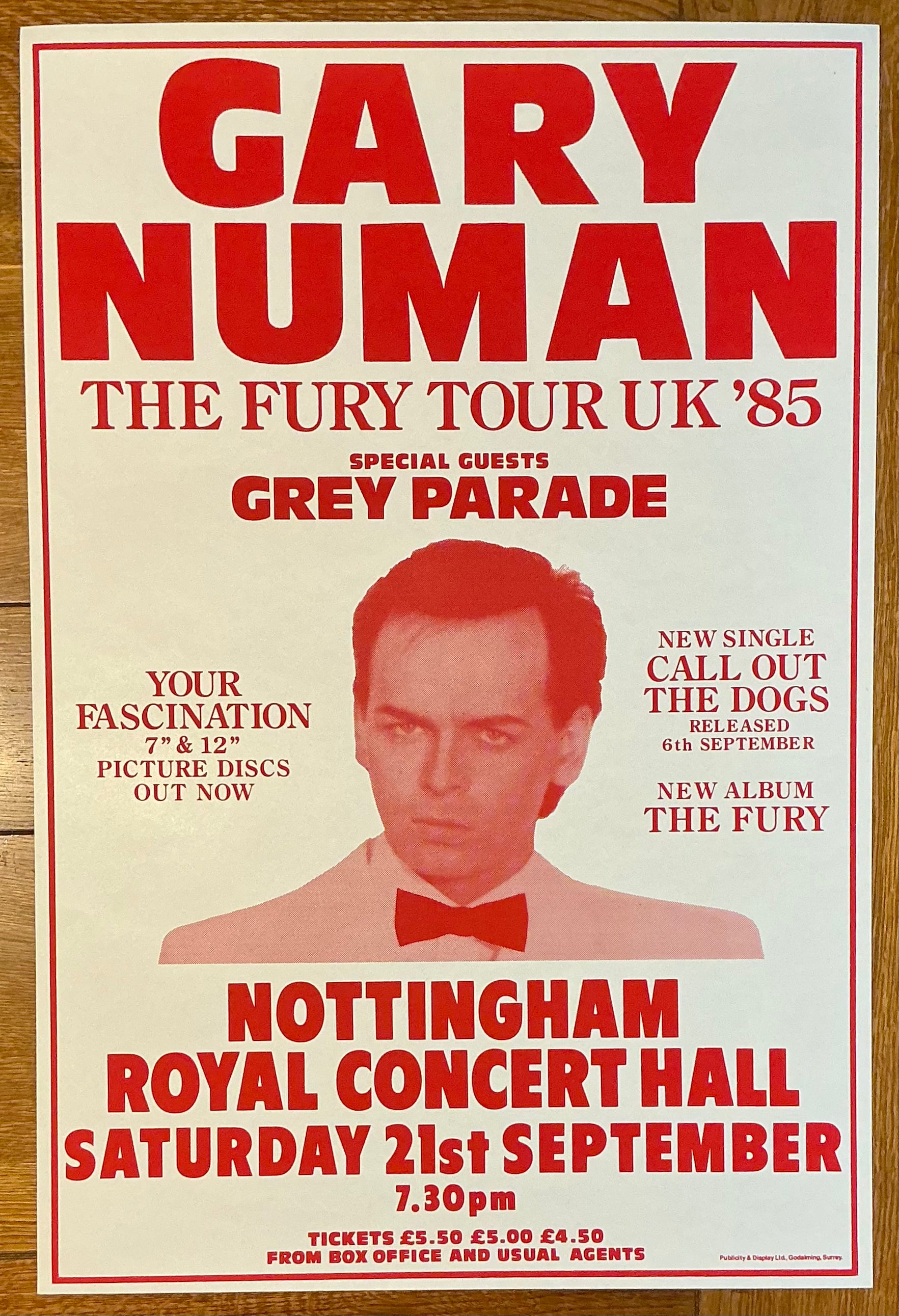 Gary Numan Original Concert Tour Gig Poster Royal Concert Hall Nottingham 21st Sep 1985