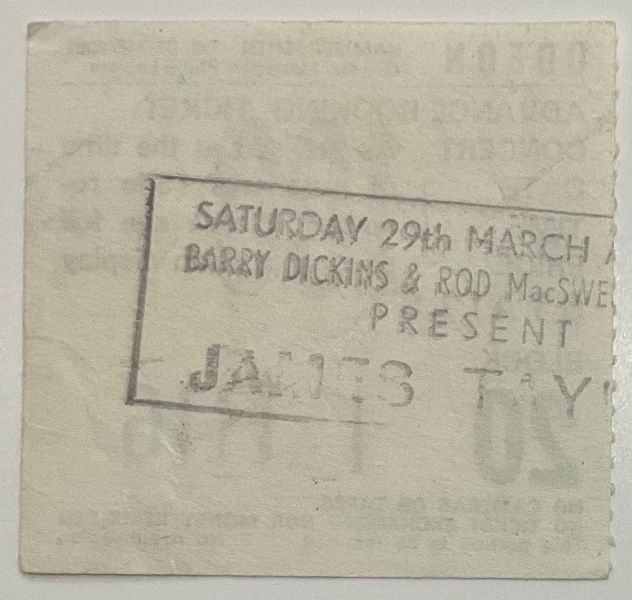 James Taylor Original Used Concert Ticket Hammersmith Odeon London 29th Mar 1986