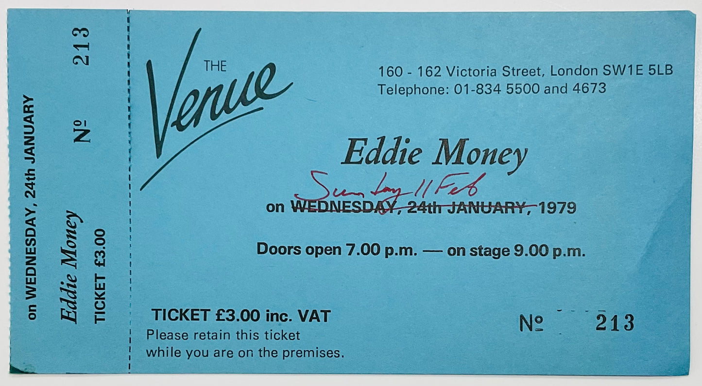 Eddie Money Original Unused Concert Ticket The Venue London 11th Feb 1979