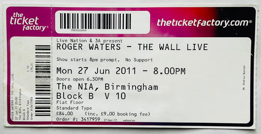 Pink Floyd Roger Waters Original Unused Concert Ticket NIA Birmingham 27th Jun 2011