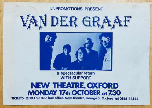 Van der Graaf Original Concert Handbill Flyer New Theatre Oxford 17th Oct 1977