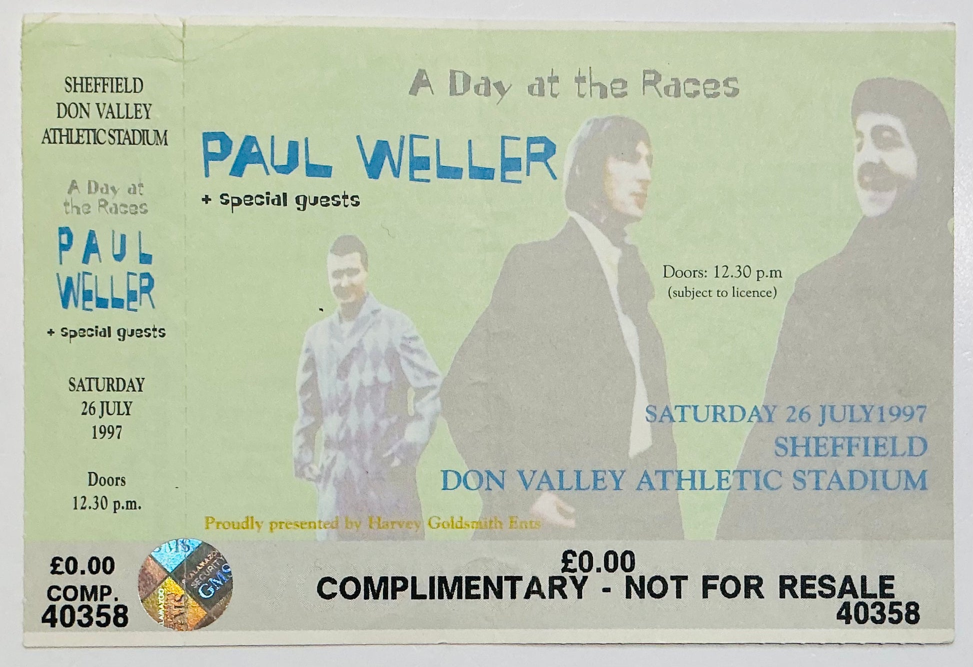Paul Weller Original Unused Concert Ticket Don Valley Athletic Stadium Sheffield 26th Jul 1997