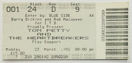 Tom Petty & the Heartbreakers Original Used Concert Ticket Wembley Arena London 23rd Mar 1992