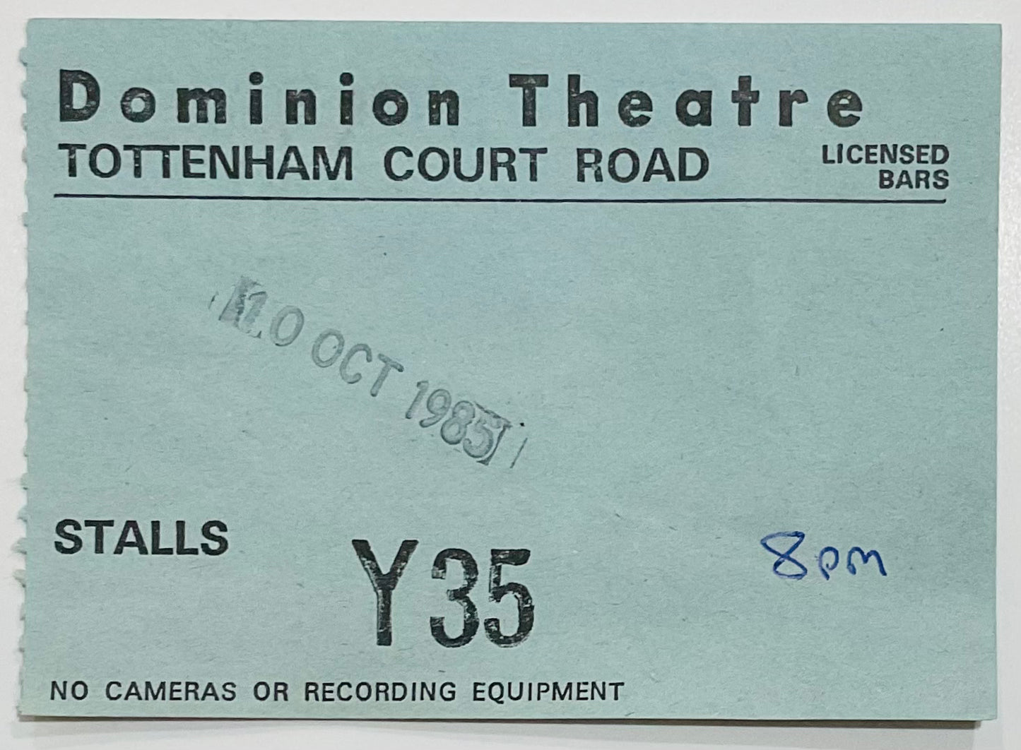 Van Morrison Original Used Concert Ticket Dominion Theatre London 10th Oct 1985