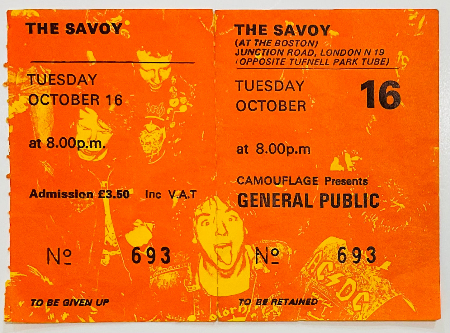 General Public Clash Original Unused Concert Ticket Savoy London 16th Oct 1984