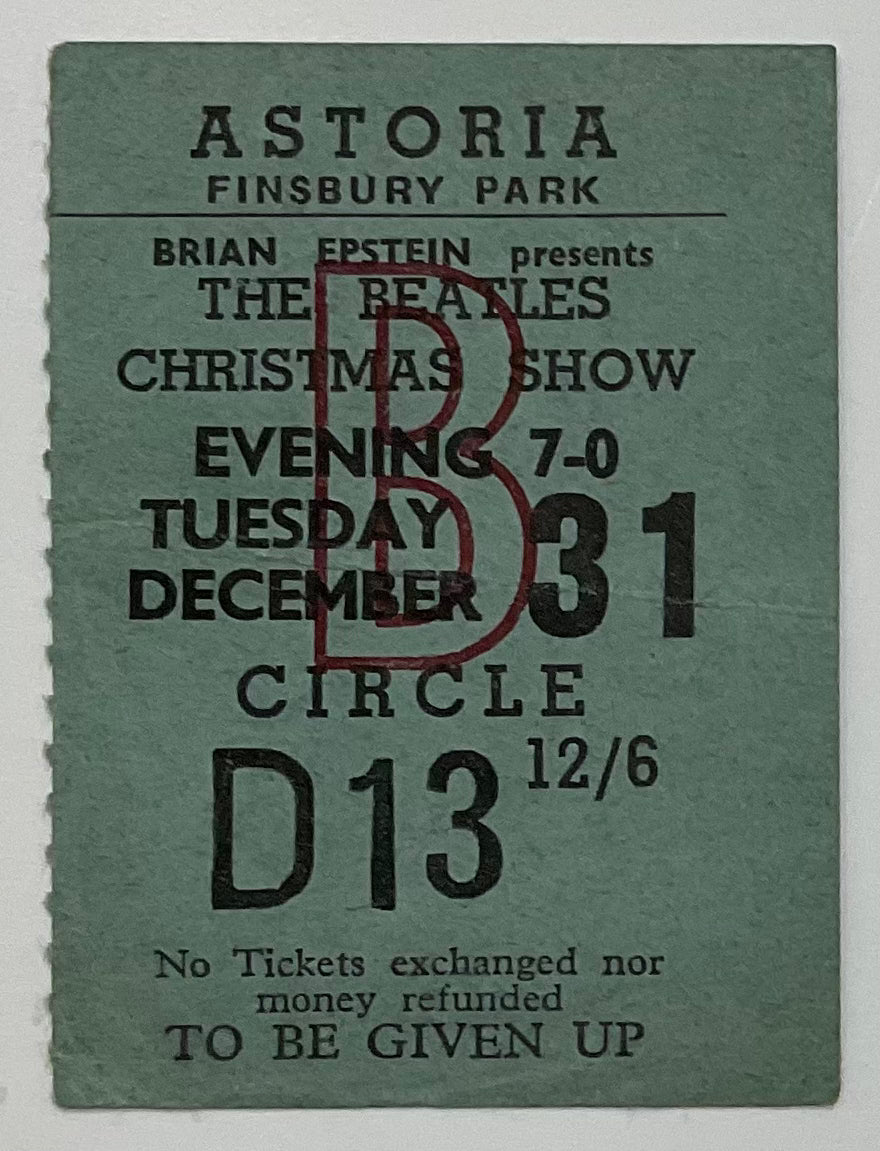 Beatles Original Used Concert Ticket Astoria London 31st Dec 1963