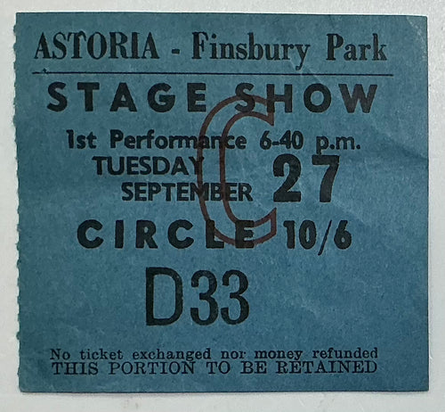 Deep Purple Episode Six Dusty Springfield Original Used Concert Ticket Astoria London 27th Sep 1966