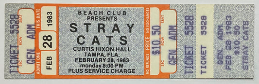 Stray Cats Original Unused Concert Ticket Curtis Hixon Hall Tampa 28th Feb 1983