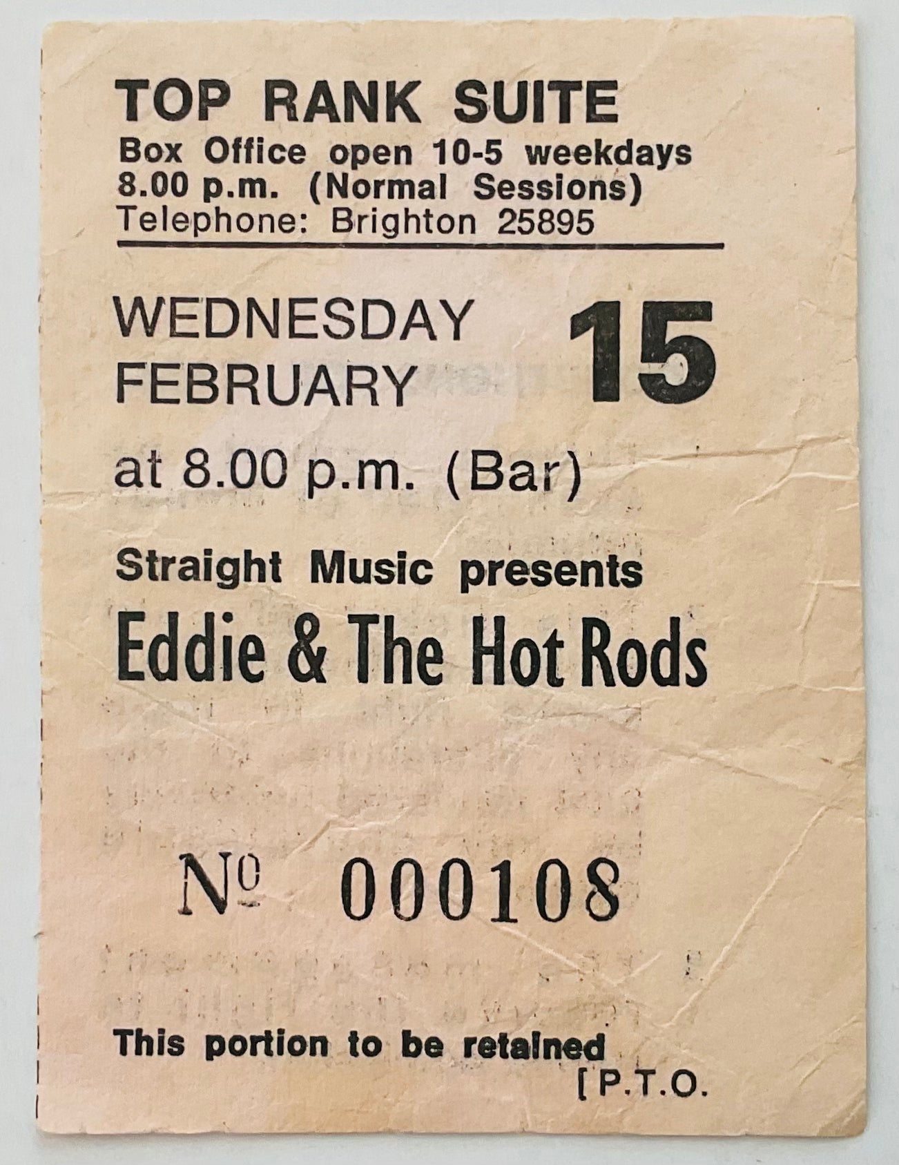 Eddie & the Hot Rods Radio Stars Squeeze Original Used Concert Ticket Brighton 1978