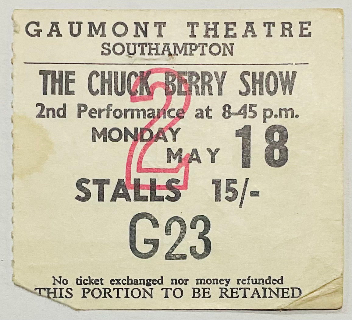 Chuck Berry Animals Original Used Concert Ticket Gaumont Theatre Southampton 18th May 1964