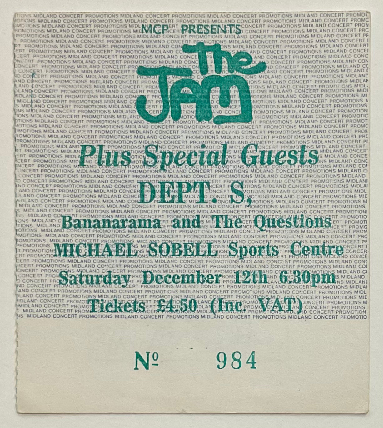 Jam Original Used Concert Ticket Michael Sobell Sports Centre London 12th Dec 1981