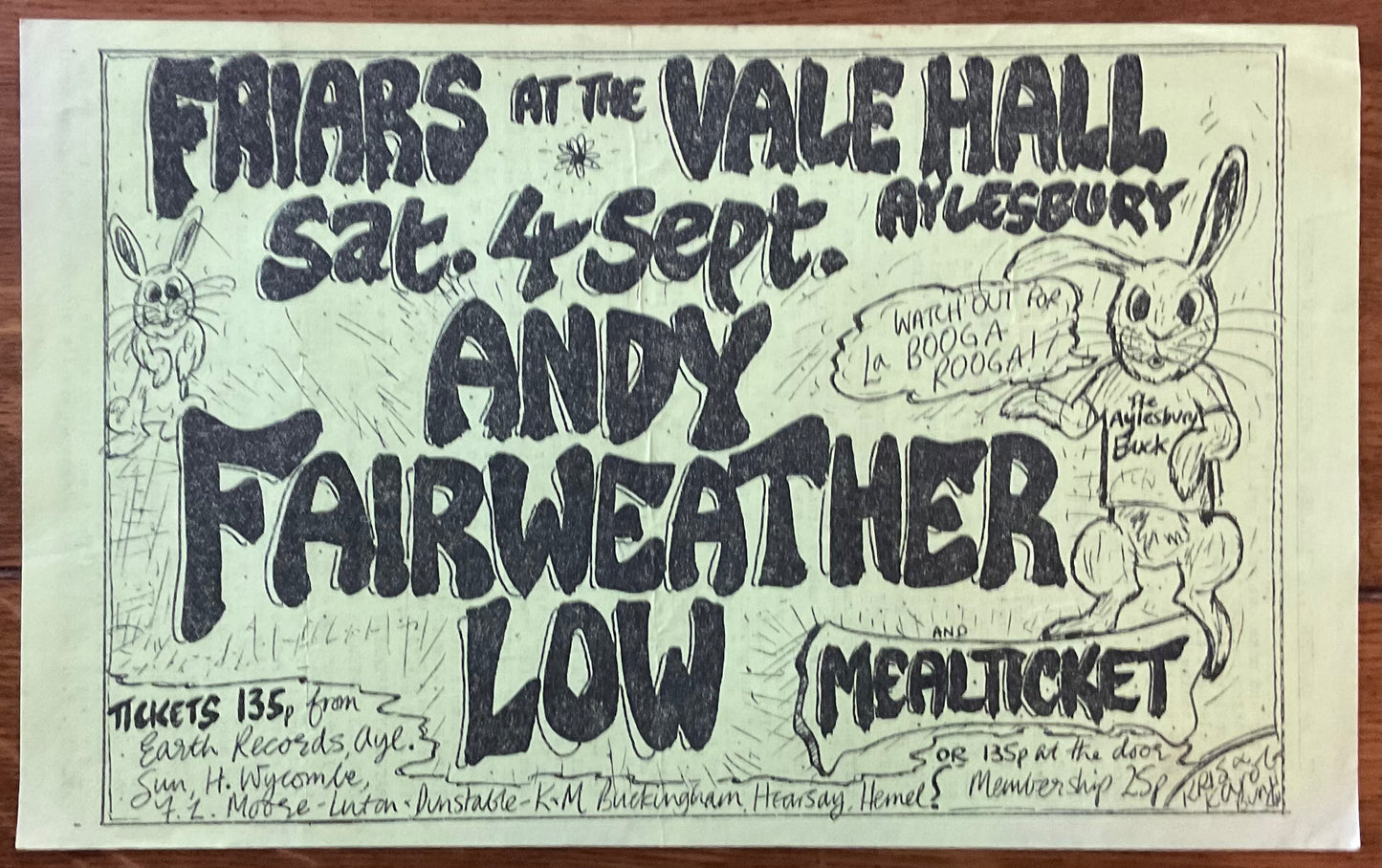 Andy Fairweather Low Concert Handbill Flyer Friars Ayelsbury 1976