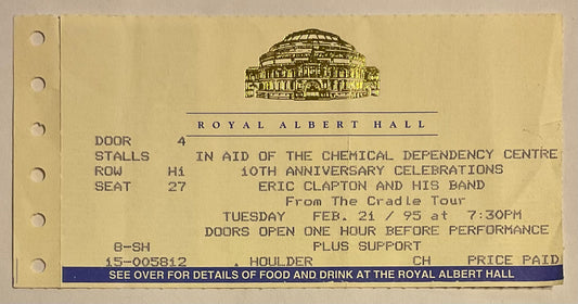 Eric Clapton Original Used Concert Ticket Royal Albert Hall London 21st Feb 1995