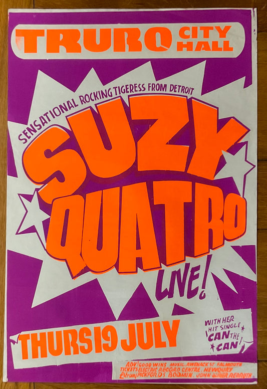 Suzi Quatro Original Promo Concert Tour Gig Poster City Hall Truro 19th July 1973