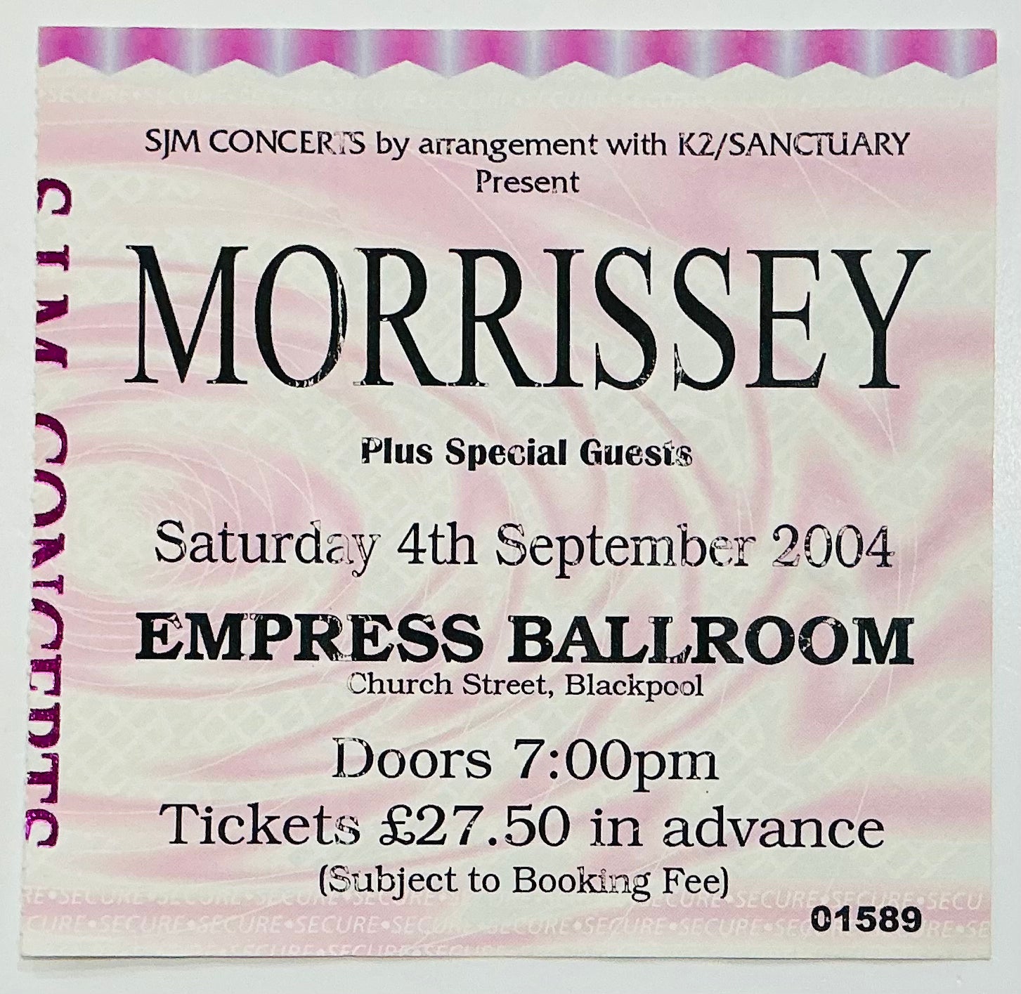 Morrissey Original Used Concert Ticket Empress Ballroom Blackpool 4th Sep 2004
