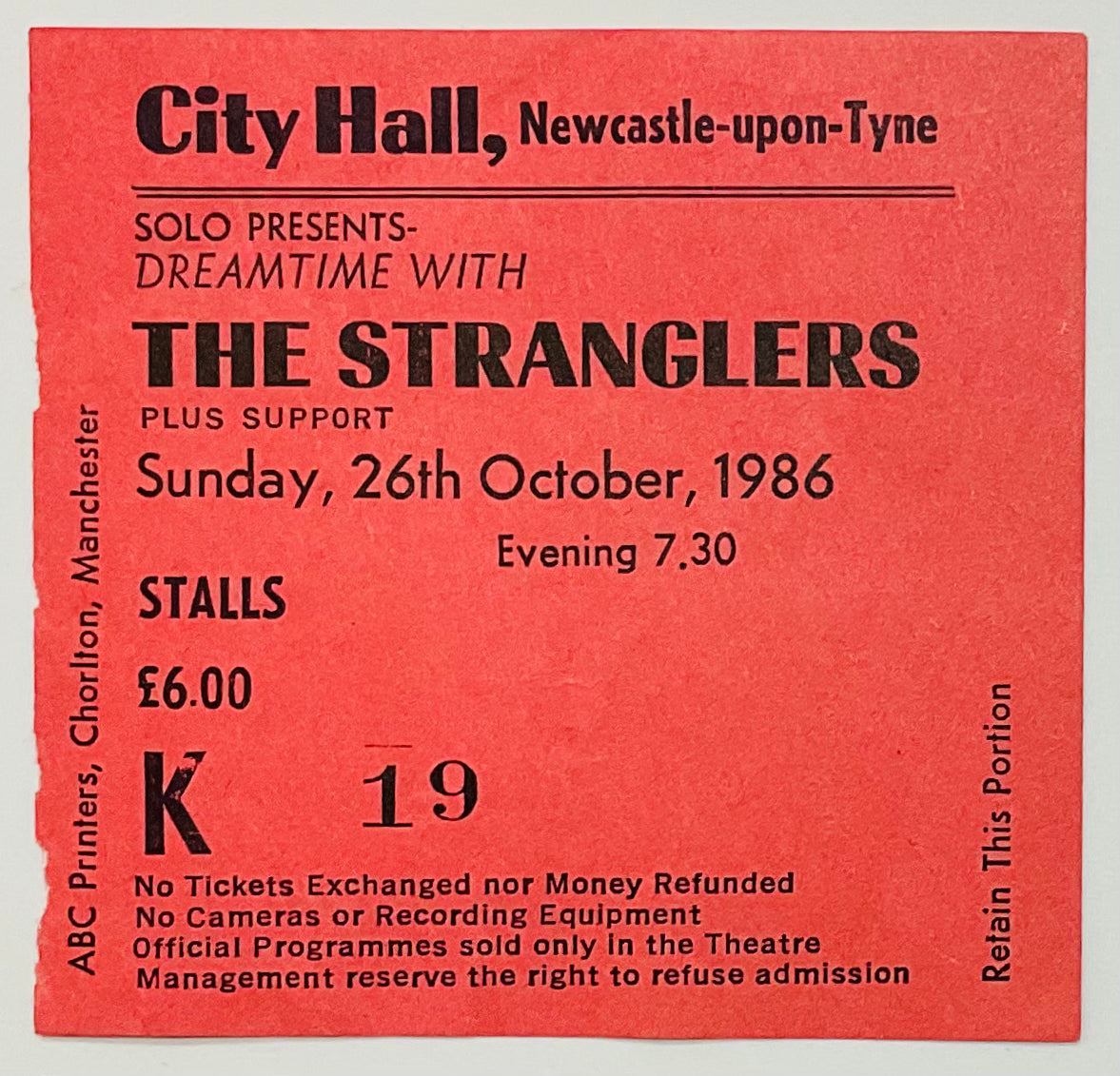 Stranglers Original Concert Ticket Mayfair Suite Newcastle 26th Feb 1981