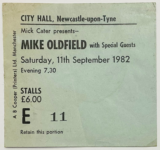 Mike Oldfield Original Used Concert Ticket City Hall Newcastle 11th Sep 1982