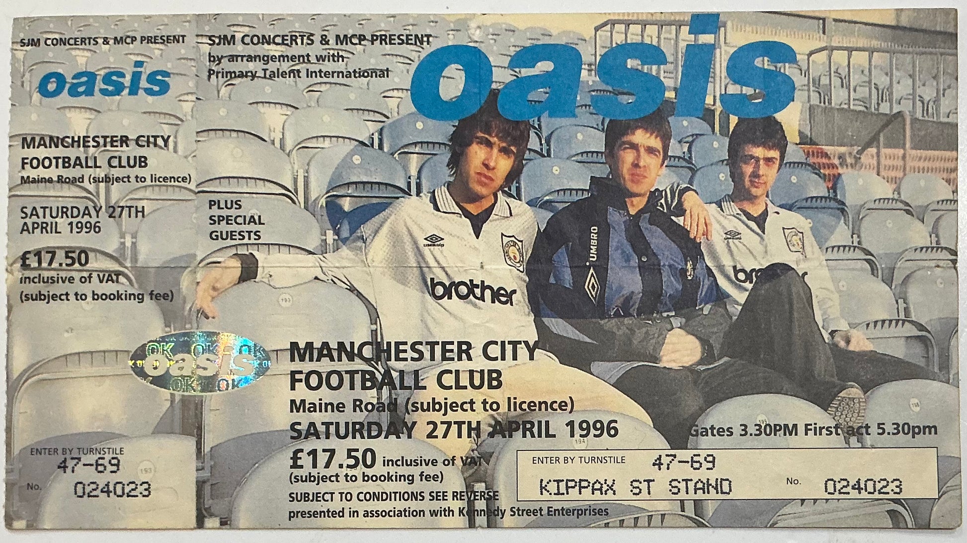 Oasis Original Unused Concert Ticket Manchester City Football Club 27th April 1996