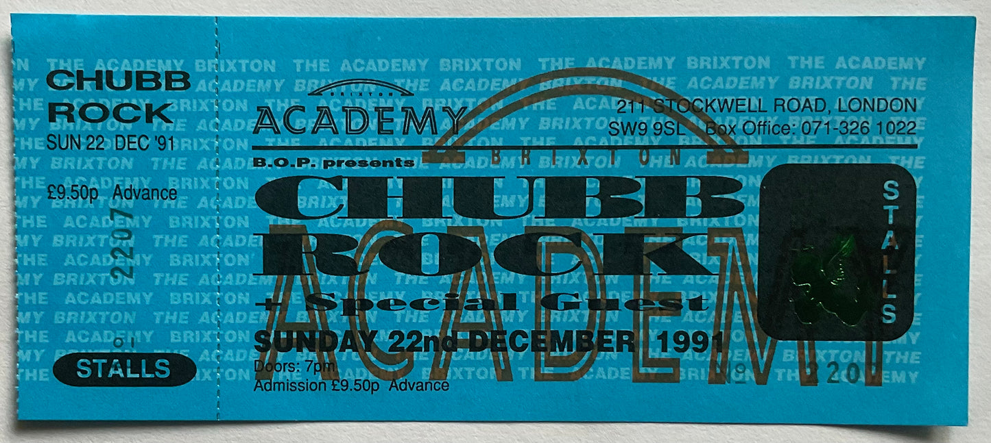 Chubb Rock Original Unused Concert Ticket Brixton Academy London 22nd Dec 1991