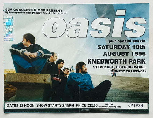 Oasis Original Used Concert Ticket Knebworth Park 10th Aug 1996
