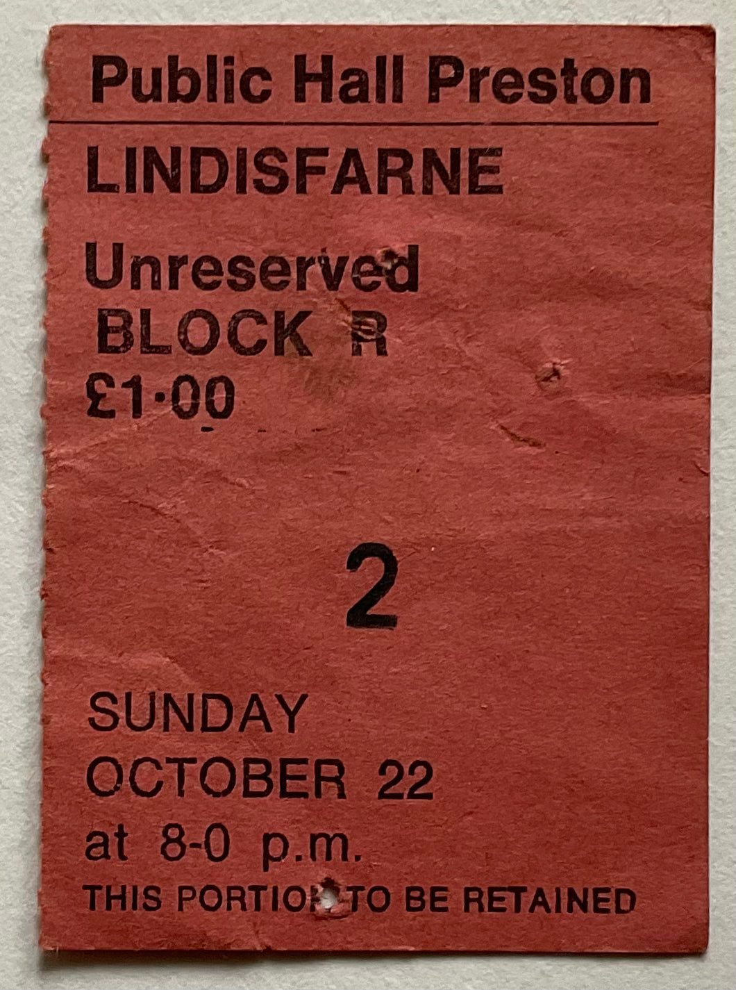 Genesis Lindisfarne Original Used Concert Ticket Public Hall Preston 22nd Oct 1972