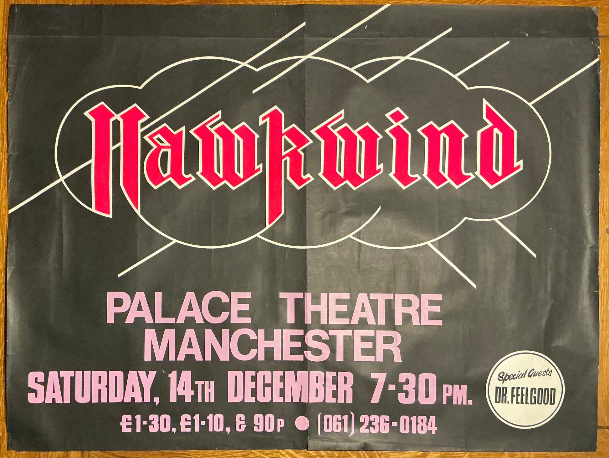 Hawkwind Dr. Feelgood Original Concert Tour Gig Poster Palace Theatre Manchester 14th Dec 1974