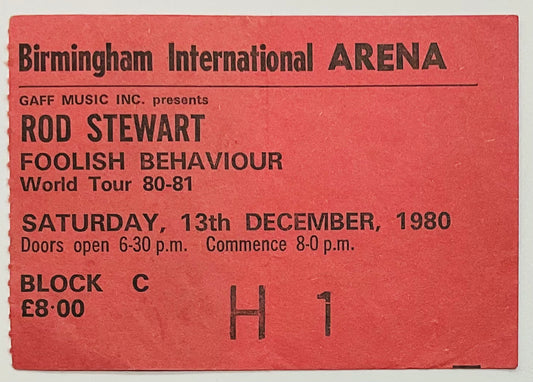 Rod Stewart Original Used Concert Ticket Birmingham International Arena 13th Dec 1980