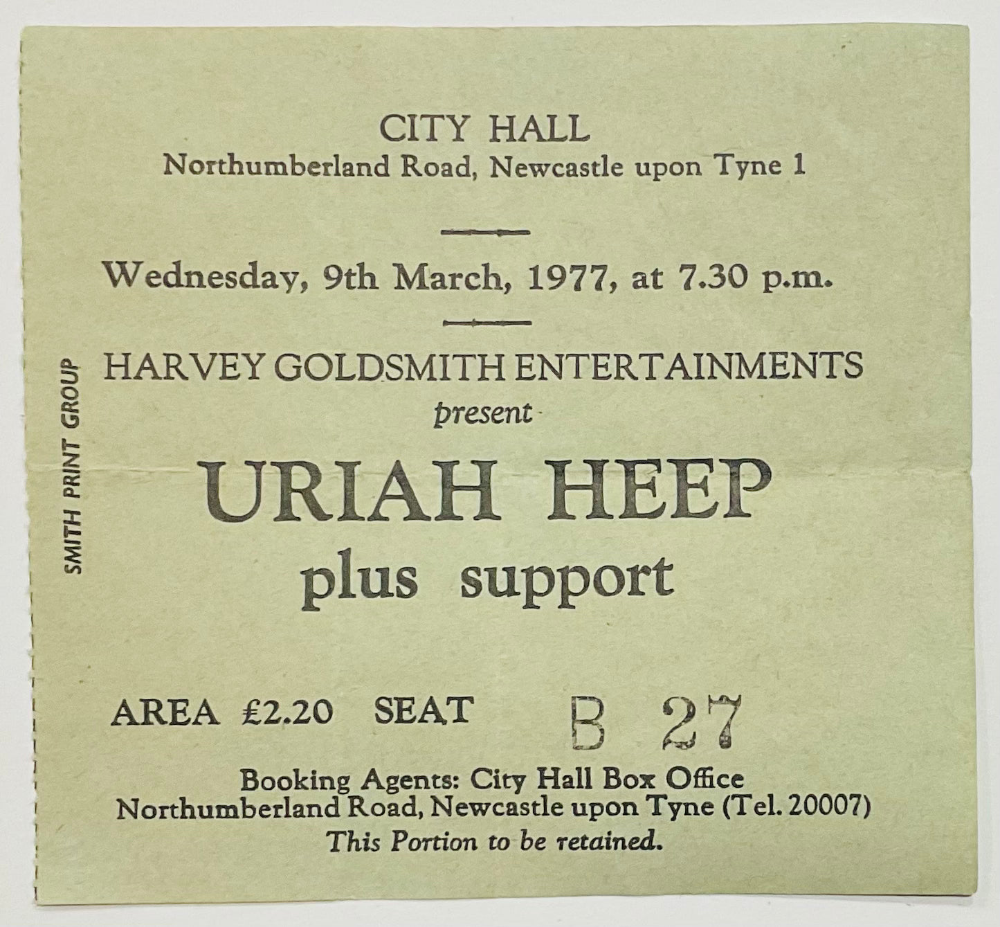 Uriah Heep Original Used Concert Ticket City Hall Newcastle 9th Mar 1977