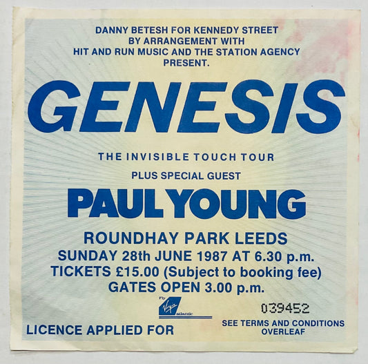 Genesis Paul Young Original Used Concert Ticket Roundhay Park Leeds 28th Jun 1987