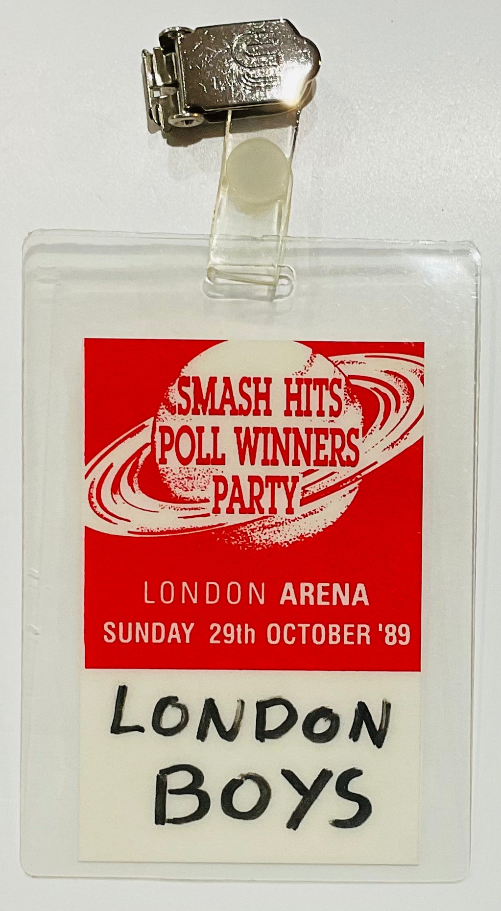 London Boys Kylie Original Concert Backstage Pass Ticket Smash Hits Winners Party London Arena 29th Oct 1989