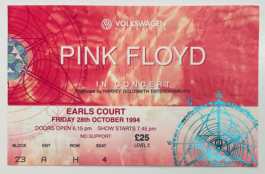 Pink Floyd Original Used Concert Ticket Earls Court London 28th Oct 1994