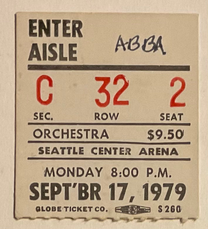 ABBA Original Used Concert Ticket Seattle Center Arena 17th Sep 1979