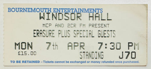 Erasure Original Used Concert Ticket BIC Bournemouth 7th Apr 1997