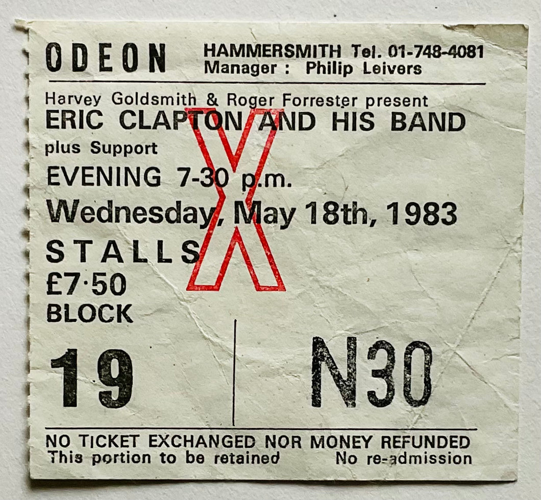 Eric Clapton Original Used Concert Ticket Hammersmith Odeon London 18th May 1983
