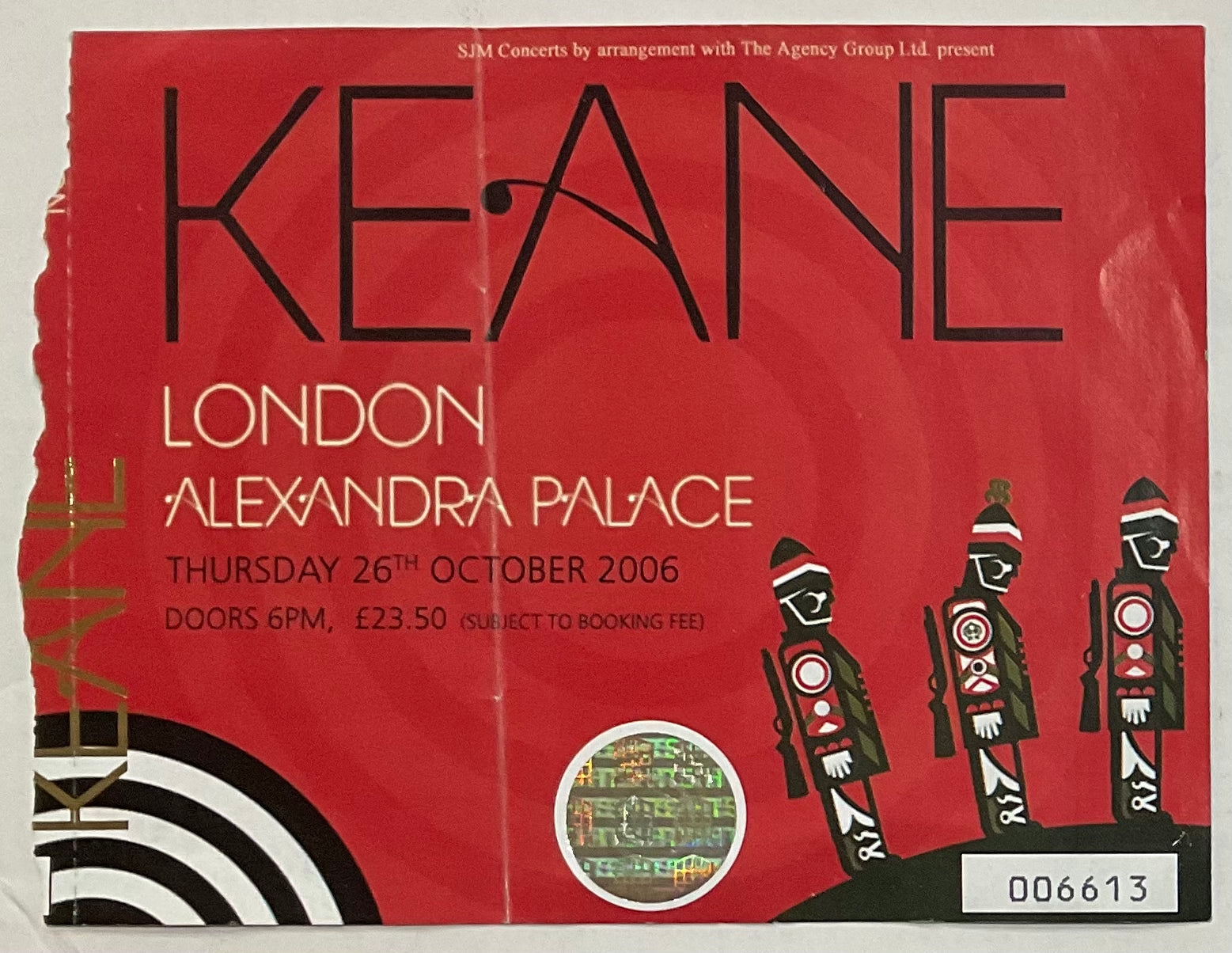 Keane Original Used Concert Ticket Alexandra Palace London 26th Oct 2006