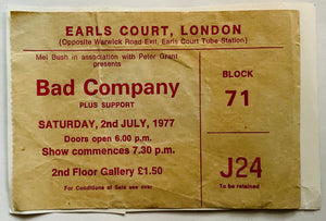 Bad Company Original Used Concert Ticket Earls Court London 2nd July 1977