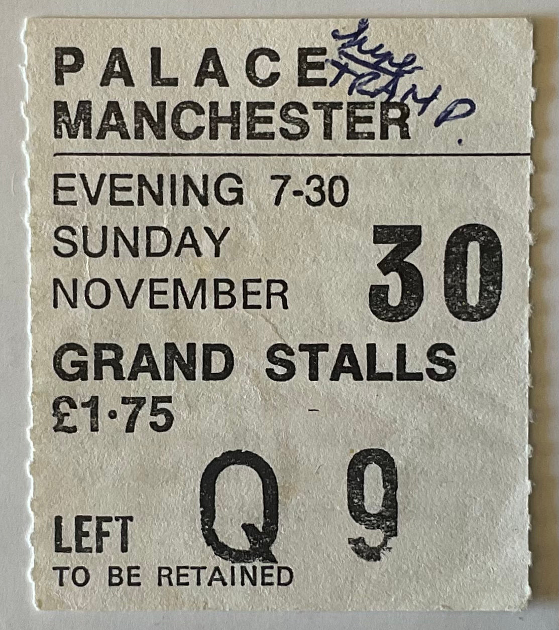 Supertramp Original Used Concert Ticket Palace Theatre Manchester 30th Nov 1975