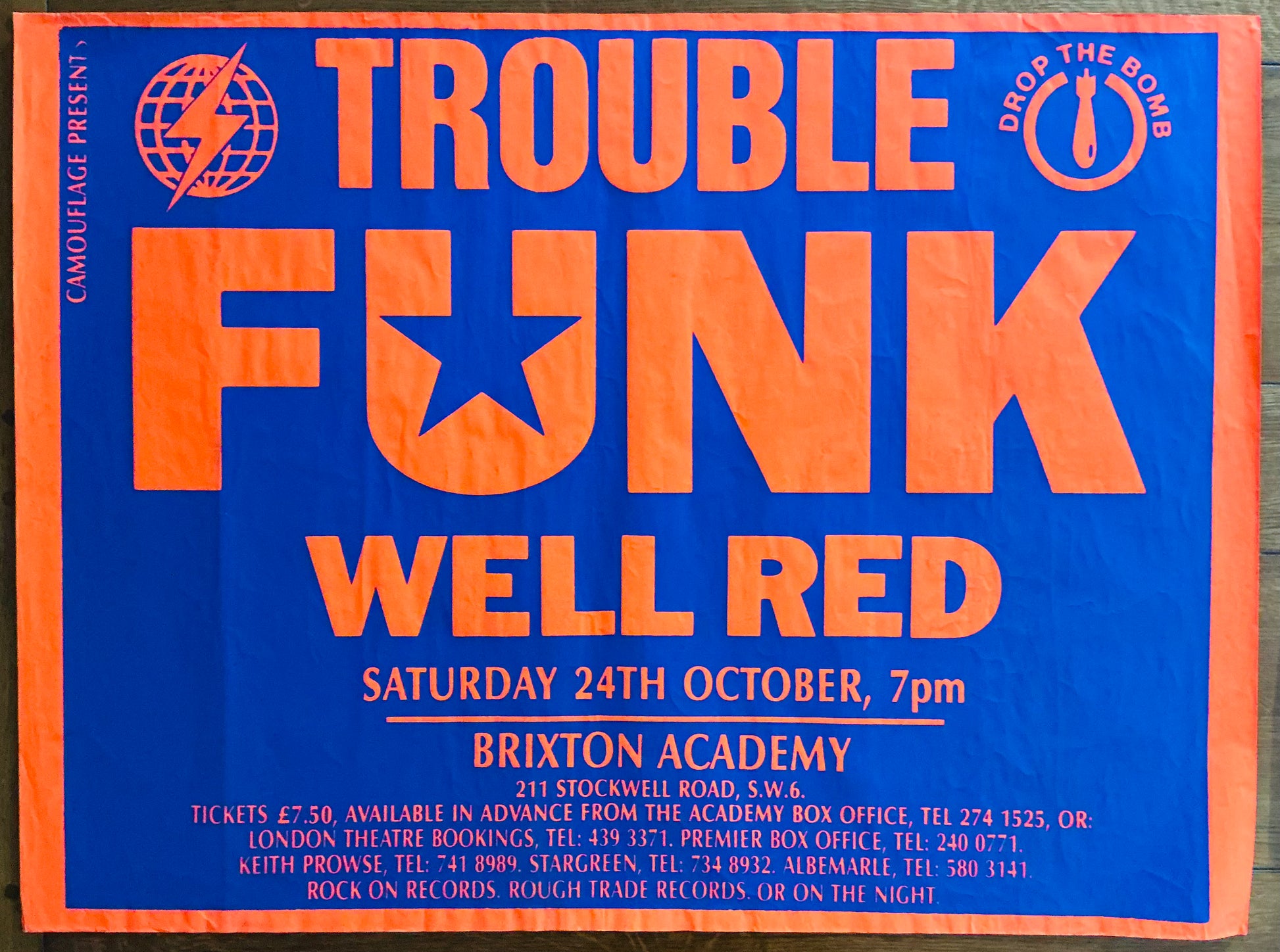 Trouble Funk Original Promo Concert Tour Gig Poster Brixton Academy London 24th Oct 1987