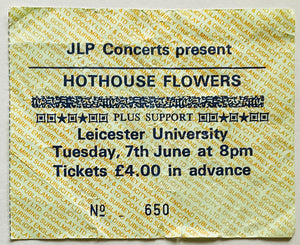 Hothouse Flowers Original Used Concert Ticket Leicester University 7th Jun 1988