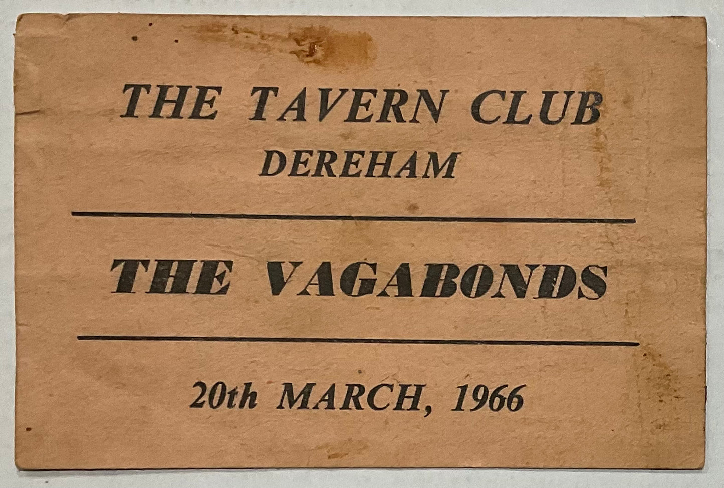 Vagabonds Original Used Concert Tavern Club Dereham 20th Mar 1966