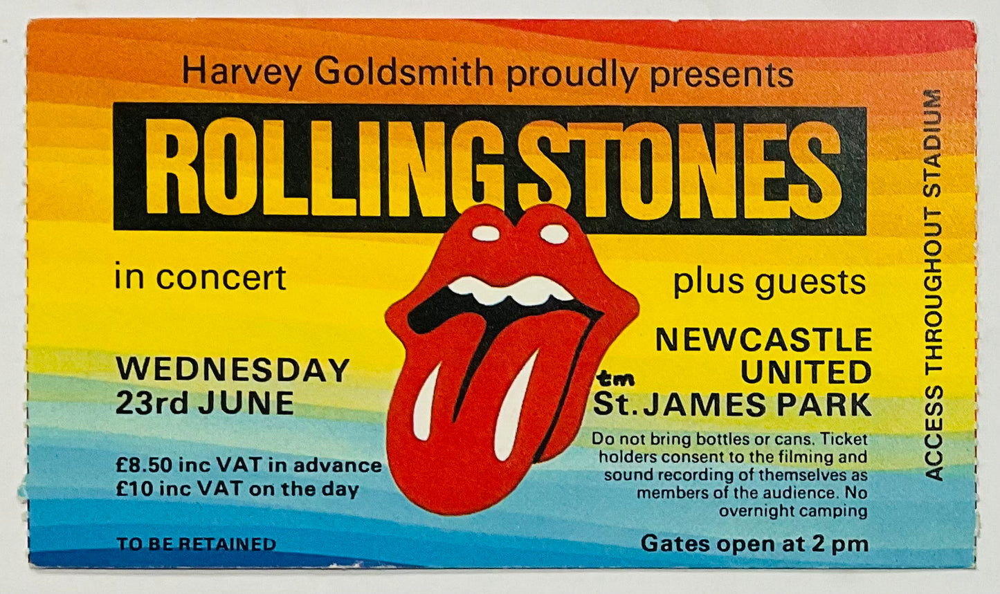 Rolling Stones Original Used Concert Ticket St James Park Newcastle 23rd June 1982