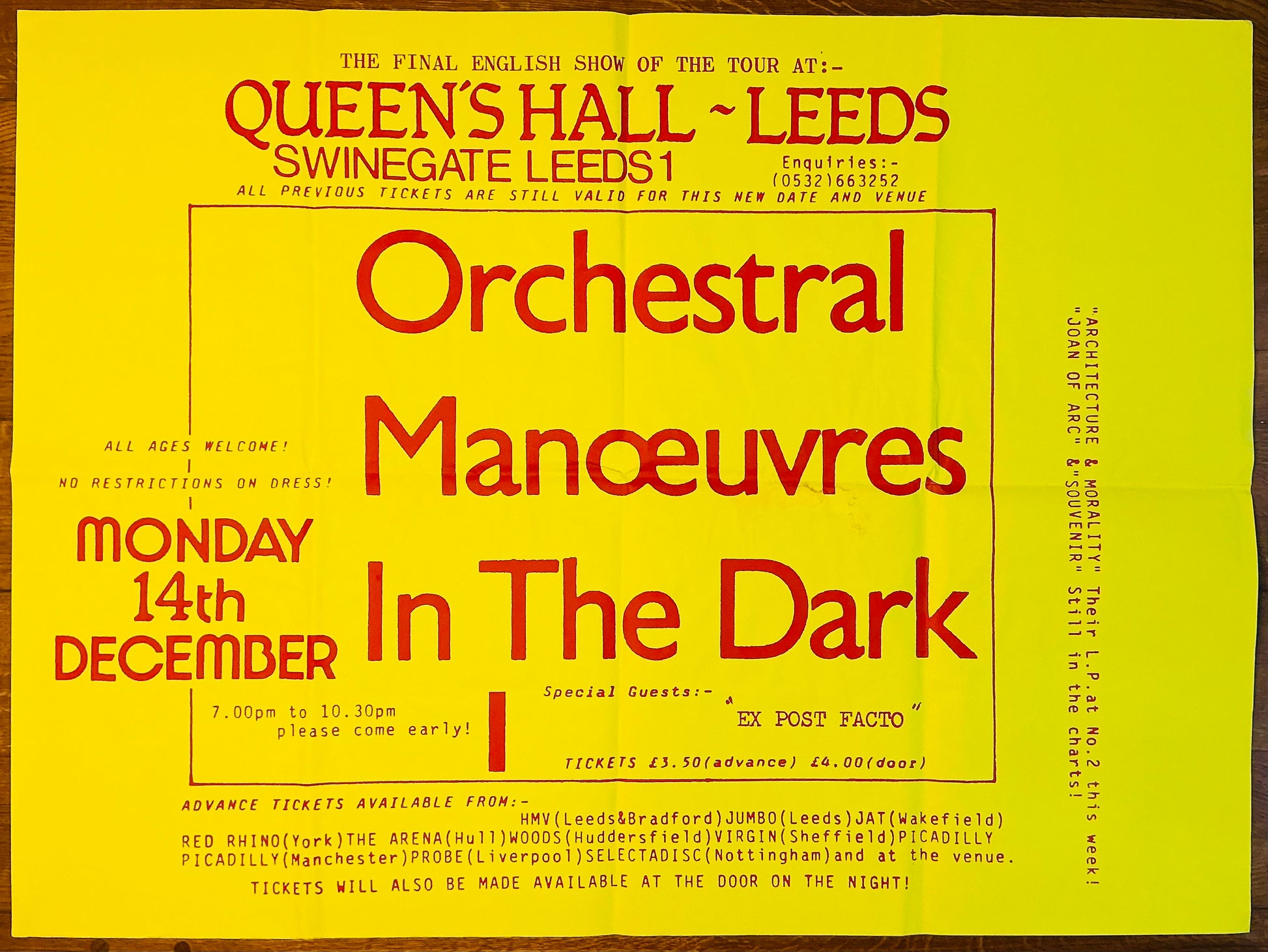 Orchestral Manoeuvres in the Dark OMD Original Concert Tour Poster Queens Hall Leeds 14th Dec 1981