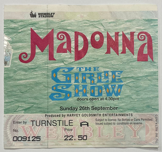 Madonna Original Used Concert Ticket Wembley Stadium London 26th Sept 1993