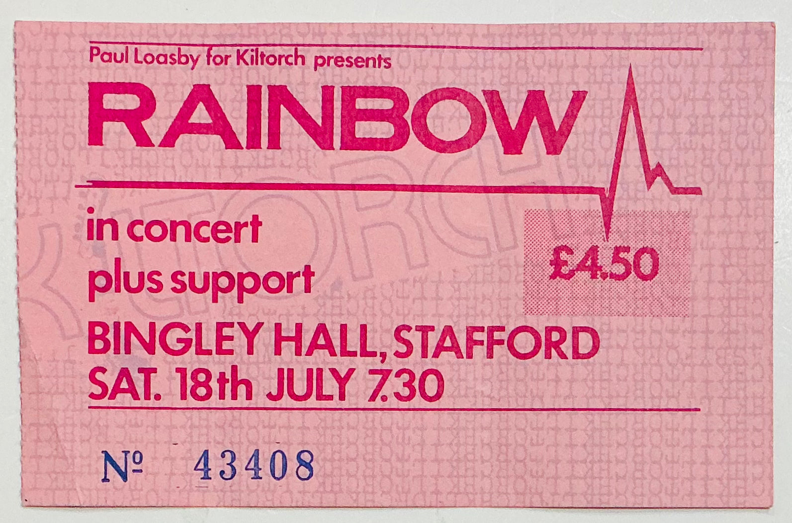 Rainbow Original Used Concert Ticket Bingley Hall Stafford 18th Jul 1981
