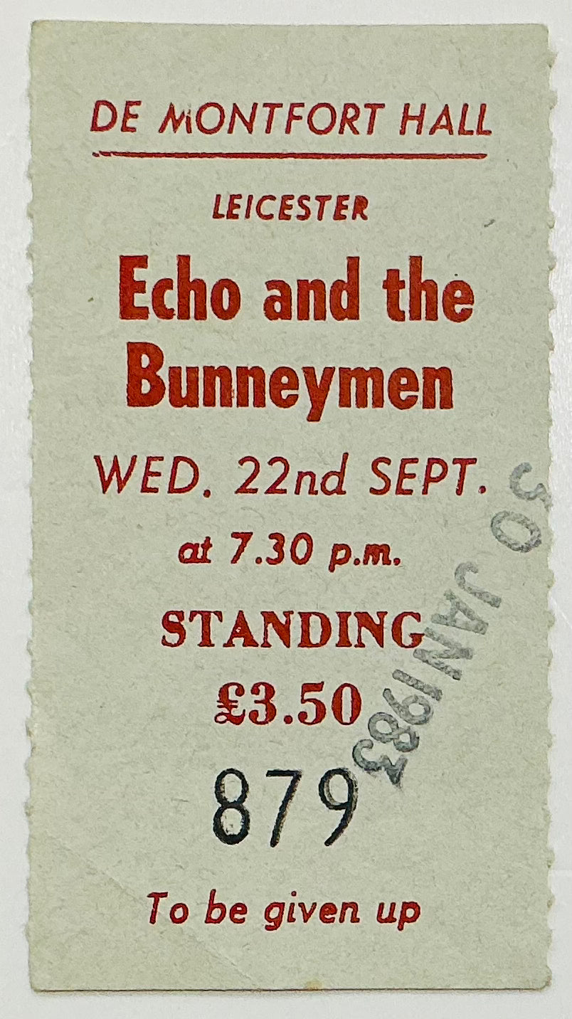 Echo & The Bunnymen Original Concert Ticket De Montfort Hall Leicester 20th Jan 1983