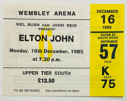 Elton John Original Concert Ticket Wembley Arena London 16th Dec 1985