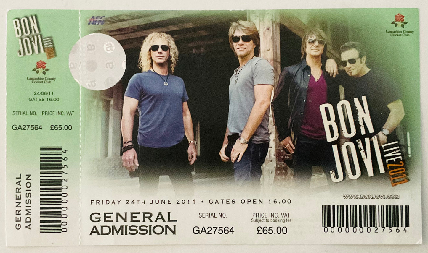 Bon Jovi Original Unused Concert Ticket Old Trafford Manchester 24th Jun 2011